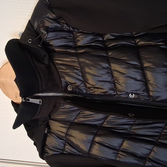 BCBGeneration Black Puffer Mixed Media Jacket Hooded Coat JR Sz L - Picture 6 of 9